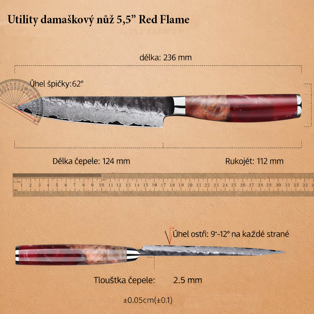 Utility damaškový nůž RED Flame 06
